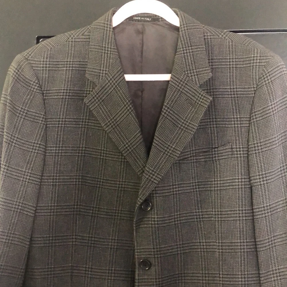 Men’s Sz 44R ARMANI COLLEZIONI Blazer Suit Jacket Checkered Pattern grey/black - Picture 2 of 7